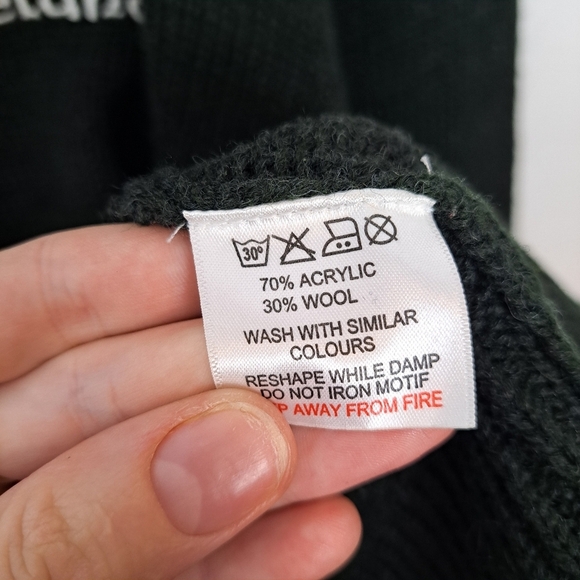 Vintage Green 1/4 Zip Wool Blend Mock Neck Ireland Embroidered Sweater Size 2XL - Picture 6 of 8